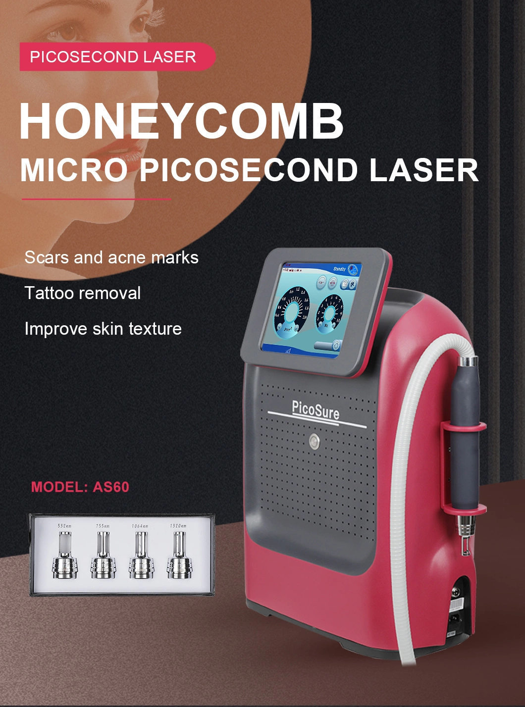 Picosecond Laser Pen Professional and Fast Laser Tattoo Removal Q Switch 532 755 1064 1320nm Laser Machine